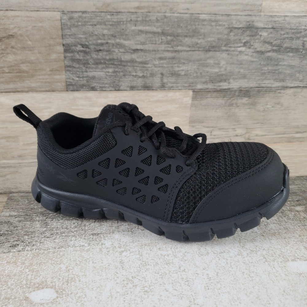 Reebok Sublite Cushion Womens Work Shoes Sz 4 M Black Alloy Toe Lace-Up Sneakers